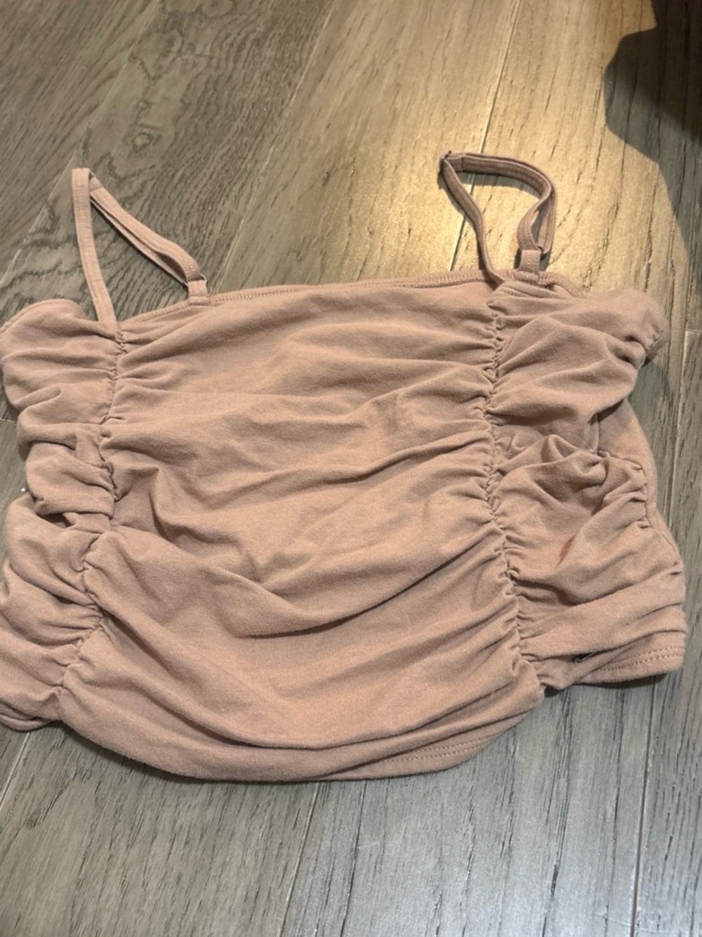 Ruched Spaghetti Strap Crop Top - Brown